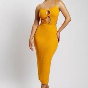 Meshki Mustard Women's Abbey Midi Cut Out Dress Size XS